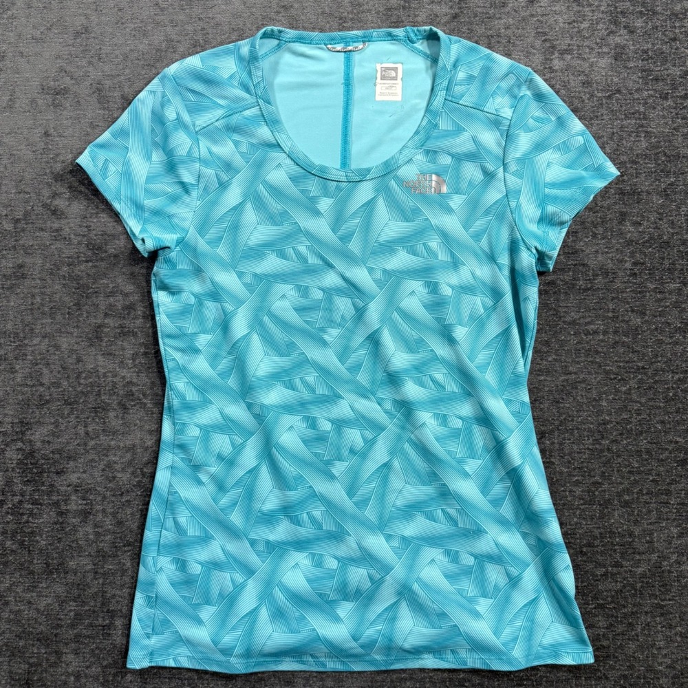 The North Face Womens VaporWick Teal Geometric Print Athletic TShirt XS DS804901